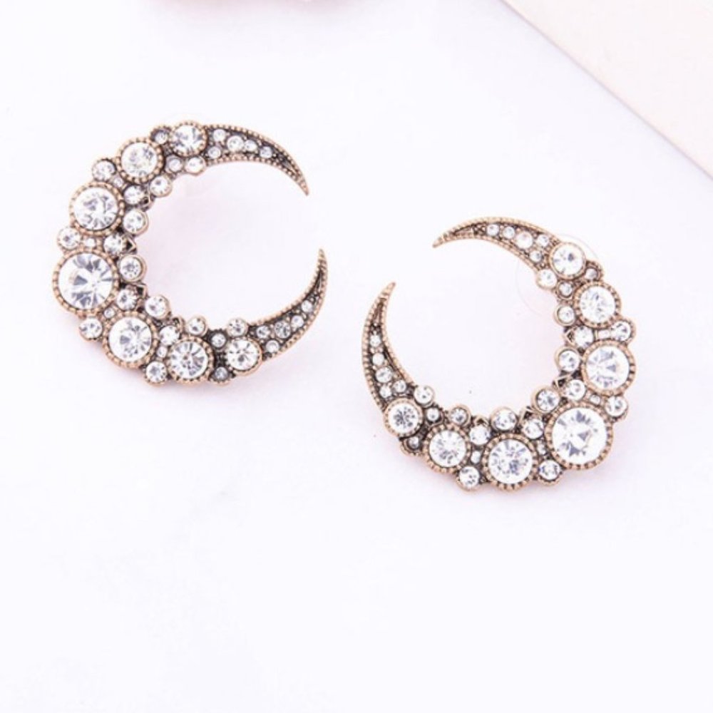Crescent moon sparkle celestial statement earrings